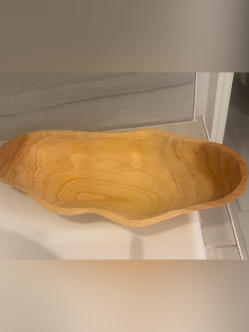 Hand-Carved Wooden Decorative Bowl - Natural Light Wood
